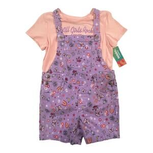 365 Kids Garanimals Girls Size 7 Shortall Purple Pink Set 2-Piece shorts shirt
